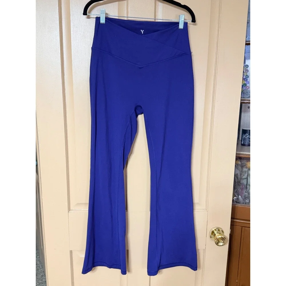 Yogalicious Lux Sophia 7/8 Flare Pants Royal Blue Crossover Waist Yoga Large